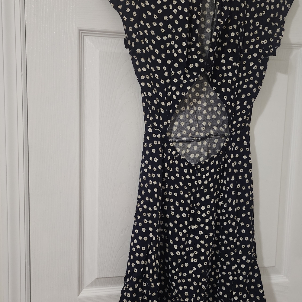 Reformation Navy Dress with White Floral Pattern